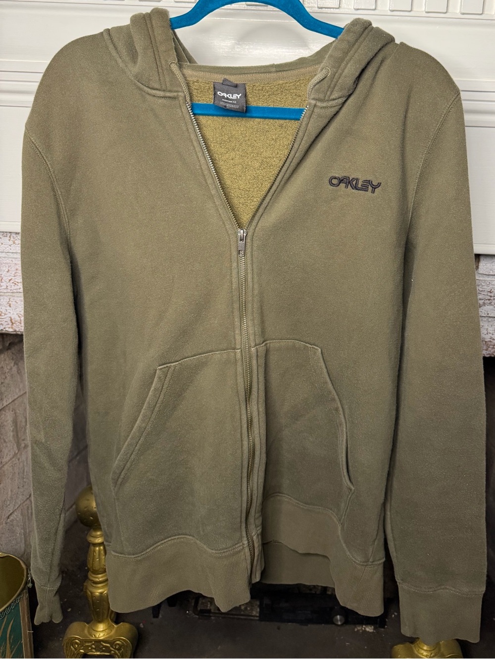 Oakley Olive Green Full Zip Hoodie Sweatshirt Men's L Custom Fit